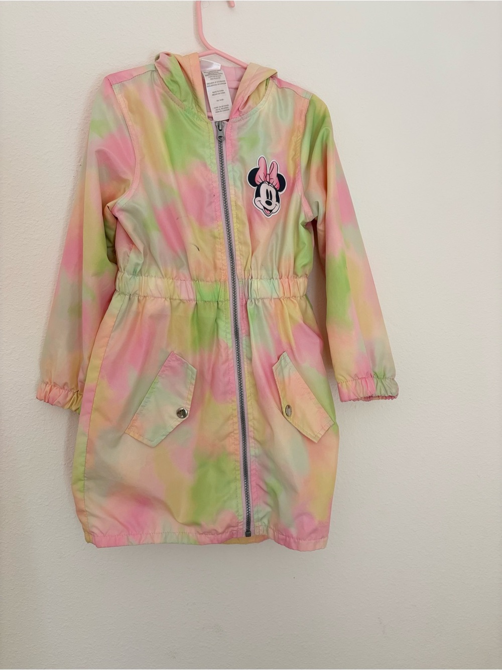Minnie Mouse Pastel Tie-Dye Hooded Raincoat Size 6